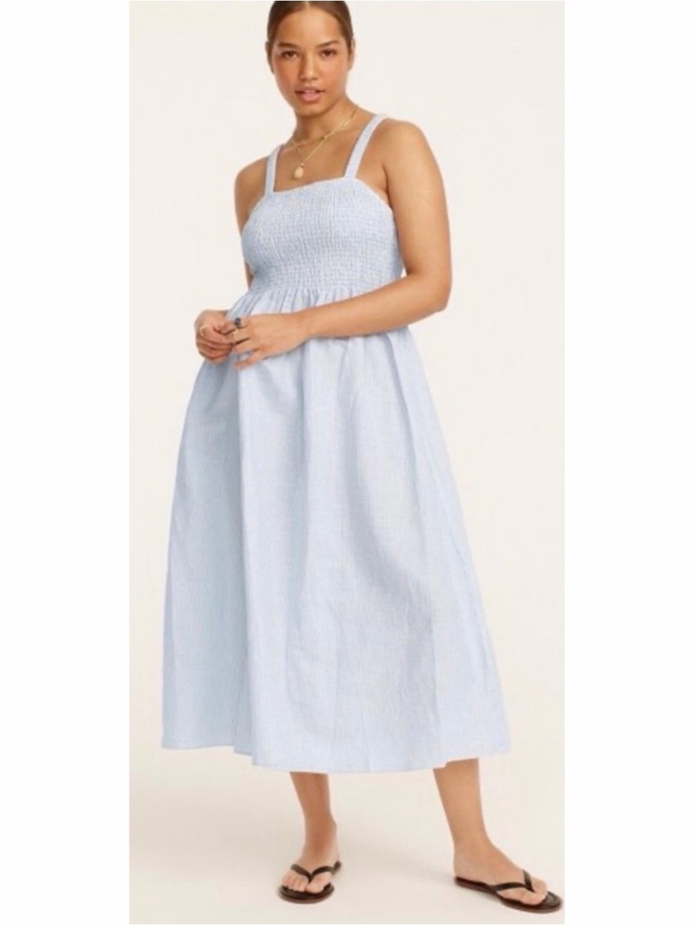 NWT J. Crew Smocked Beach Dress Linen Cotton Coastal Sun Dress Size Large
